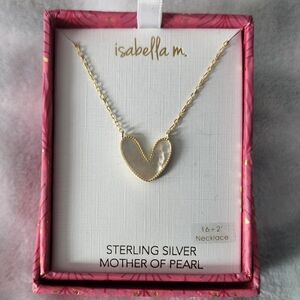 Gold on Sterling Silver Mother of Pearl Heart Fixed Pendant Necklace NEW!